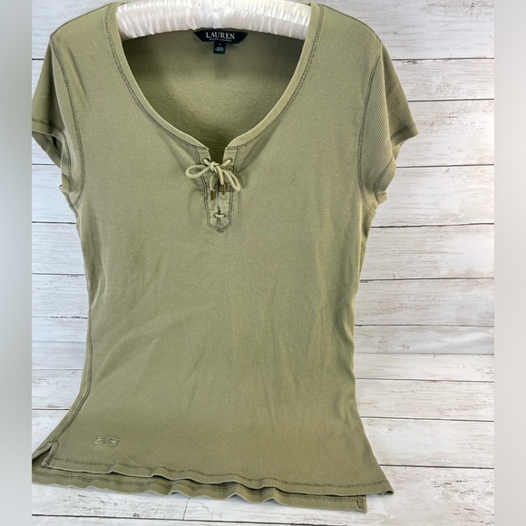 Lauren ralpah lauren green Ribbed Short Sleeve top for women Size Large - Picture 6 of 12